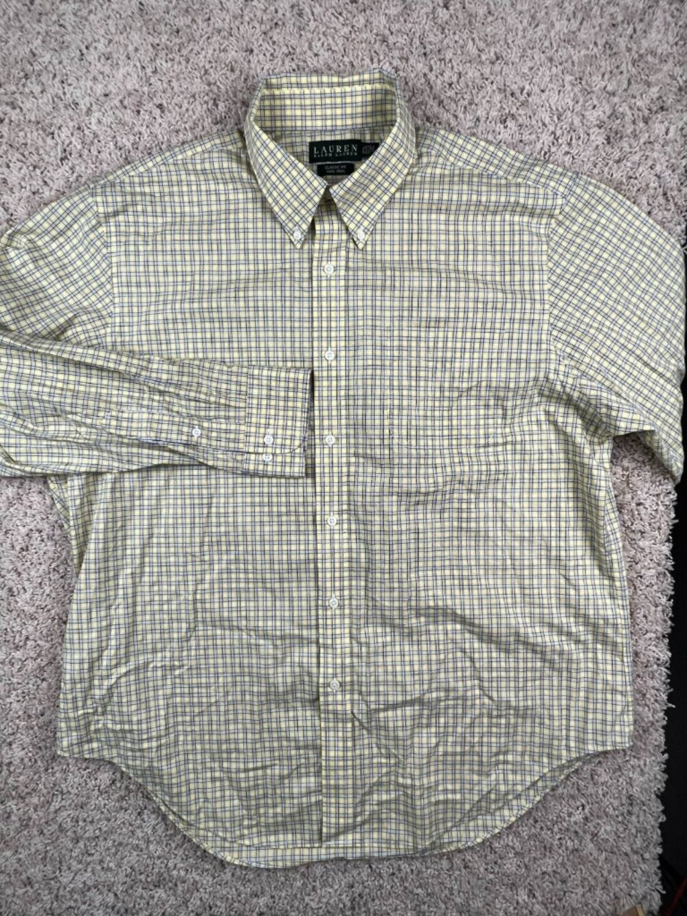 Lauren Ralph Lauren Classic Fit Mens 17.5 34/35 Long Sleeve Button Up Yellow